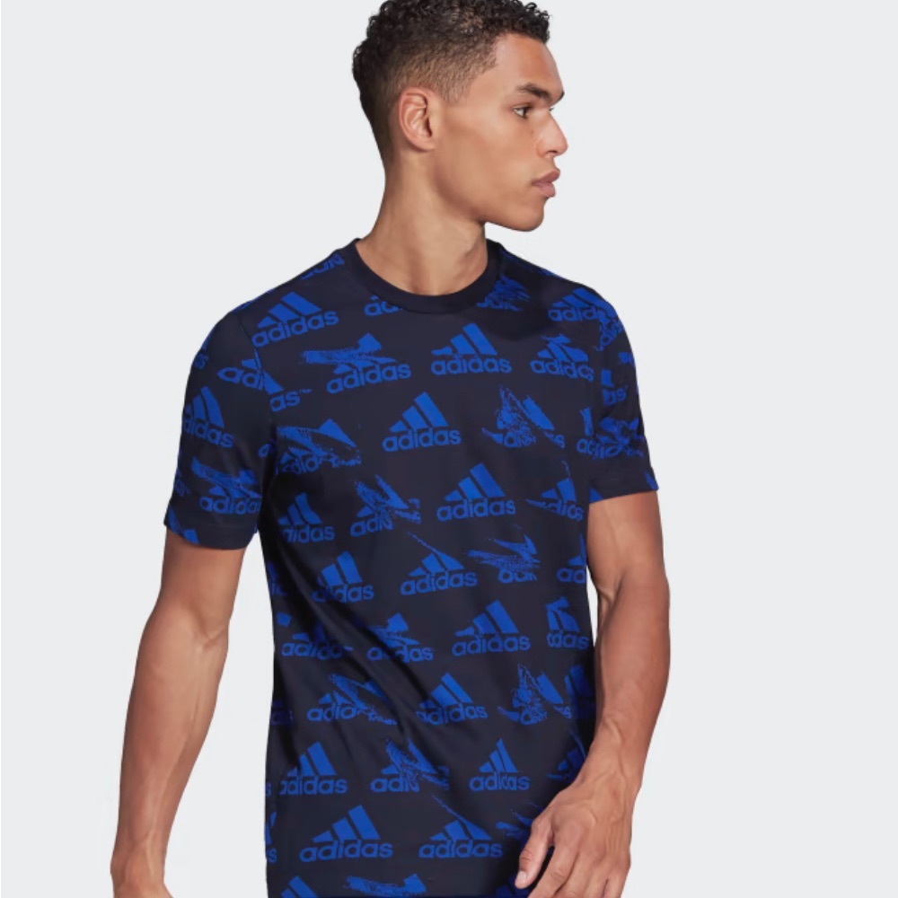 NWT Adidas Brand Love Printed Tee, color Legend Ink Blue, multiple sizes - Picture 3 of 7